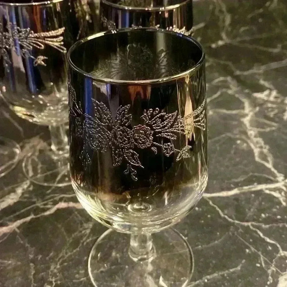 6 Vintage Silver Fade Wine Glasses Ombre WineGlasses, Leaf design made in France - Picture 5 of 14